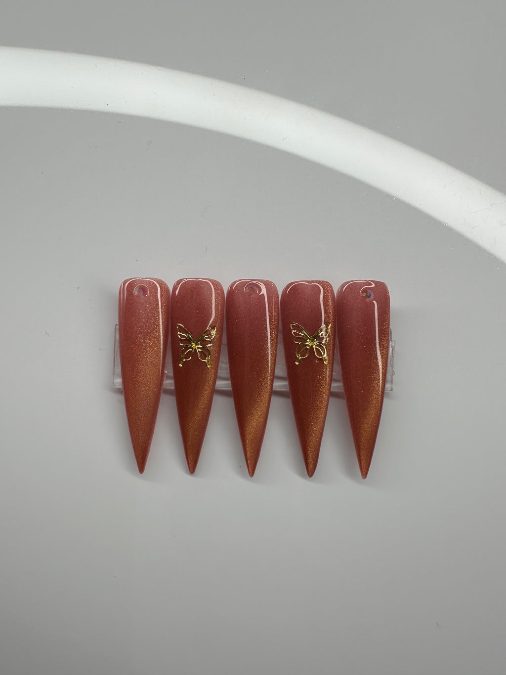 Butterfly Kiss Press On Nails,Fairy Dust Rose Stiletto Nail Set